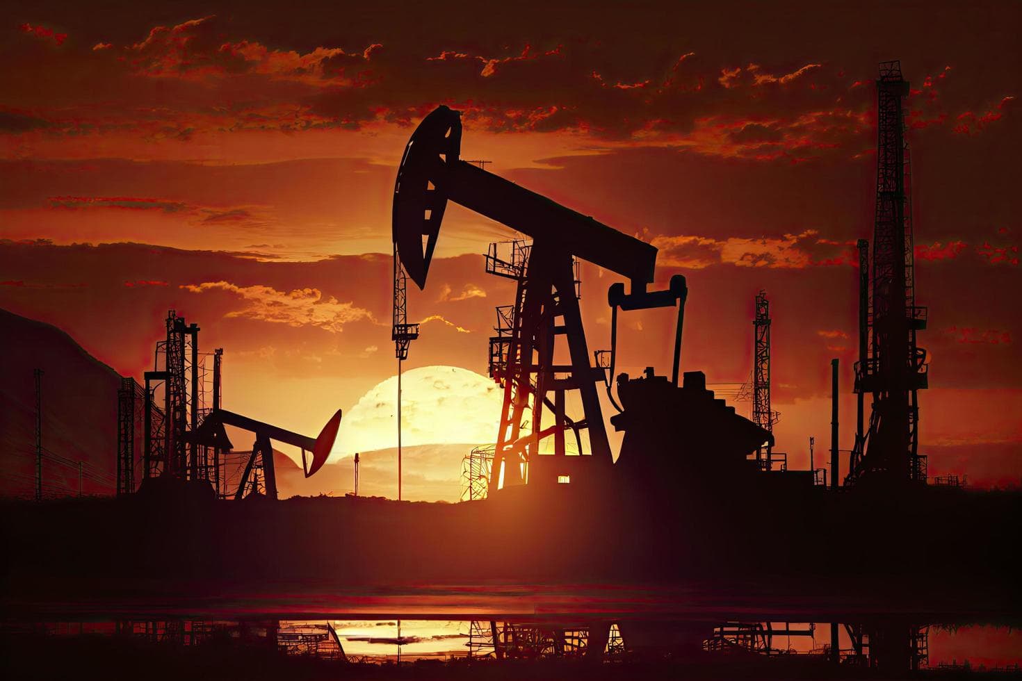 Oil pump at sunset